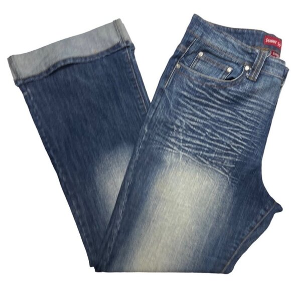 JENNY JO Dark Distressed Jeans Women's 17/18 Hirise Cuffs Whitewash Whiskering - Picture 6 of 16